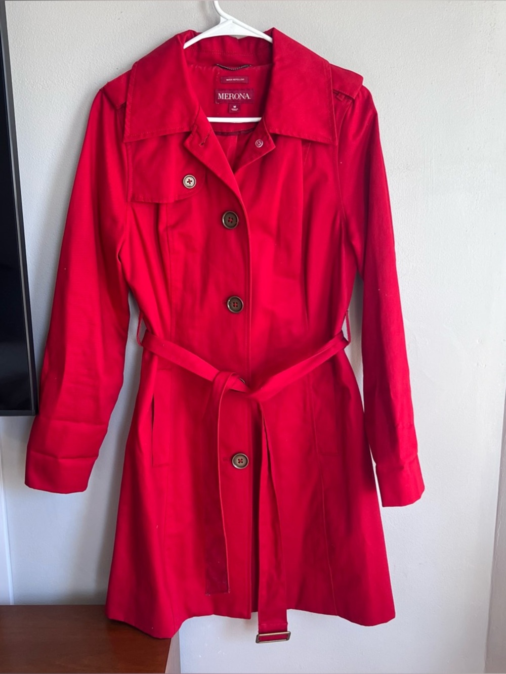Merona Red Trench Coat Water Repellent M